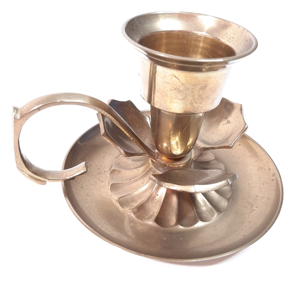 Enesco Vintage Solid Brass Finger Loop Candlestick Holder Floral Petals - Picture 6 of 11